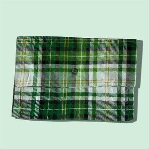 Handmade Green Plaid Fabric Snap Closure Multipurpose Makeup Stash Bag